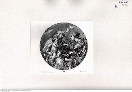 Vorderseite von Bibliotheca Hertziana [http://creativecommons.org/publicdomain/mark/1.0/] Raccolta Di Cento Pensieri Diversi Di Anton Domenico Gabbiani Pittor Fiorentino; In Firenze : Nella Stamperia Moückiana,  1762Die mystische Hochzeit der Heiligen Katharina (Bl. XI) - (aus "Raccolta"), bh305910. Foto.