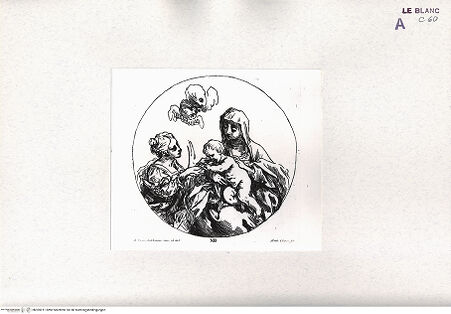 Vorderseite von Bibliotheca Hertziana [http://creativecommons.org/publicdomain/mark/1.0/] Raccolta Di Cento Pensieri Diversi Di Anton Domenico Gabbiani Pittor Fiorentino; In Firenze : Nella Stamperia Moückiana,  1762Die mystische Hochzeit der Heiligen Katharina (Bl. XII) - (aus "Raccolta"), bh305911. Foto.