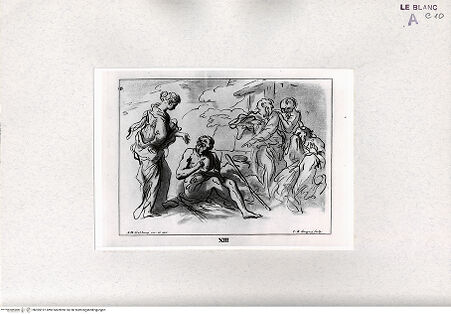 Vorderseite von Bibliotheca Hertziana [http://creativecommons.org/publicdomain/mark/1.0/] Raccolta Di Cento Pensieri Diversi Di Anton Domenico Gabbiani Pittor Fiorentino; In Firenze : Nella Stamperia Moückiana,  1762Hiob im Elend (Bl. XIII) - (aus "Raccolta"), bh305912. Foto.