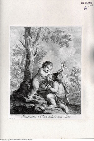 Vorderseite von Landesbildstelle Rheinland [http://creativecommons.org/publicdomain/mark/1.0/] Christus und Johannes mit einem Lamm (Kopie von der Gegenseite von Bl. LXXII aus"vita di Anton Domenico Gabbiani etc.descritta da Ignazio Enrico Hugford", Firenze 1762) - , bh306062. Foto.