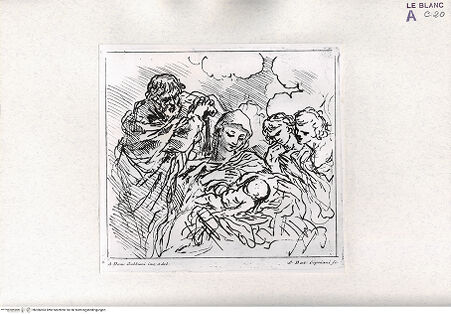 Vorderseite von Landesbildstelle Rheinland [http://creativecommons.org/publicdomain/mark/1.0/] Raccolta Di Cento Pensieri Diversi Di Anton Domenico Gabbiani Pittor FiorentinoAnbetung der Hirten (Bl. V) - , bh306063. Foto.