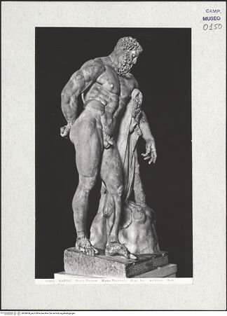 Vorderseite von Alinari [https://www.deutsche-digitale-bibliothek.de/content/lizenzen/rv-ez/] Herkules Farnese, Kopie nach einem Original (des Lysipp) der zweiten Hälfte des 4. Jahrhunderts v. Chr. - Seitenansicht von links, bh306069_recto. Foto.