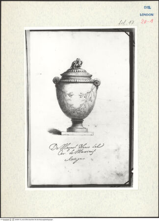 Vorderseite von Warburg Institute [https://www.deutsche-digitale-bibliothek.de/content/lizenzen/rv-ez/] Album CarpioVase mit Deckel, darauf ein Adler - , bh306116_recto. Foto.