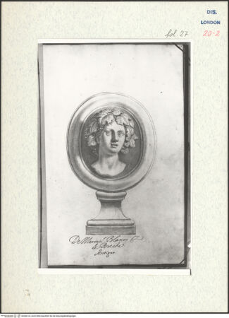Vorderseite von Warburg Institute [https://www.deutsche-digitale-bibliothek.de/content/lizenzen/rv-ez/] Album CarpioMarmorrelief mit dem Porträt eines Bachus - , bh306125_recto. Foto.