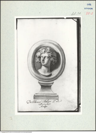 Vorderseite von Warburg Institute [https://www.deutsche-digitale-bibliothek.de/content/lizenzen/rv-ez/] Album CarpioMarmorrelief mit dem Porträt des Bacchus - , bh306129_recto. Foto.