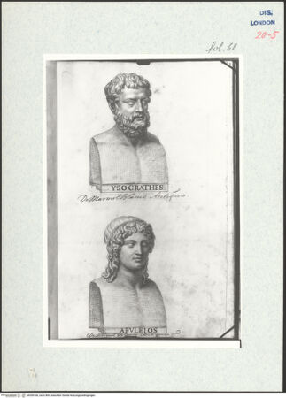 Vorderseite von Warburg Institute [https://www.deutsche-digitale-bibliothek.de/content/lizenzen/rv-ez/] Album CarpioBüsten des Socrates und des Apuleius aus Marmor - , bh306166_recto. Foto.