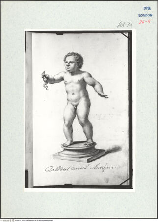 Vorderseite von Warburg Institute [https://www.deutsche-digitale-bibliothek.de/content/lizenzen/rv-ez/] Album CarpioSkulptur eines Knaben mit einer Schlange, Herkules (?) - , bh306169_recto. Foto.