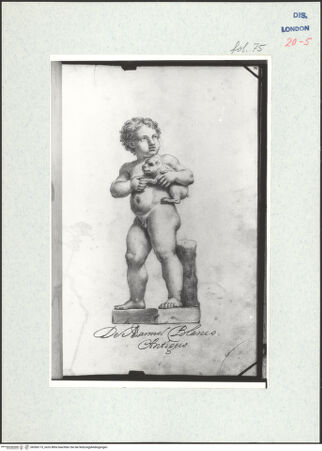 Vorderseite von Warburg Institute [https://www.deutsche-digitale-bibliothek.de/content/lizenzen/rv-ez/] Album CarpioSkulptur eines Knaben mit einem Affen - , bh306173_recto. Foto.