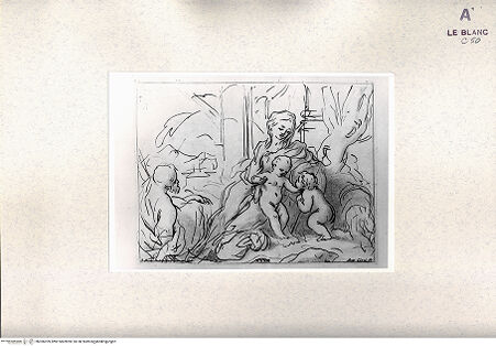 Vorderseite von Bibliotheca Hertziana [http://creativecommons.org/publicdomain/mark/1.0/] Raccolta Di Cento Pensieri Diversi Di Anton Domenico Gabbiani Pittor Fiorentino; In Firenze : Nella Stamperia Moückiana,  1762Heilige Familie mit dem Johannesknaben (Bl. XXXIII) - (aus "Raccolta"), bh306209. Foto.