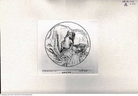 Vorderseite von Bibliotheca Hertziana [http://creativecommons.org/publicdomain/mark/1.0/] Raccolta Di Cento Pensieri Diversi Di Anton Domenico Gabbiani Pittor Fiorentino; In Firenze : Nella Stamperia Moückiana,  1762Tondo mit zwei Marienköpfen (Bl. XXXVII) - (aus "Raccolta"), bh306211. Foto.