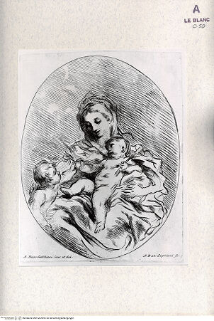 Vorderseite von Landesbildstelle Rheinland [http://creativecommons.org/publicdomain/mark/1.0/] Raccolta Di Cento Pensieri Diversi Di Anton Domenico Gabbiani Pittor FiorentinoMaria mit dem Kind und dem Johannesknaben (Bl. XXXXI) - , bh306425. Foto.