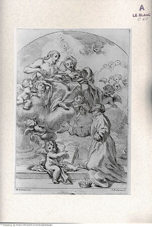 Vorderseite von Landesbildstelle Rheinland [http://creativecommons.org/publicdomain/mark/1.0/] Raccolta Di Cento Pensieri Diversi Di Anton Domenico Gabbiani Pittor FiorentinoDer Heilige Franziskus vor der Madonna und Jesus in Wolken (Bl. LXIII) - , bh306427. Foto.