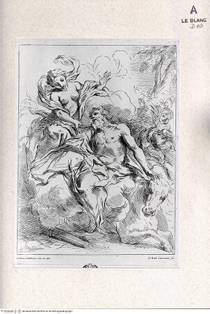 Vorderseite von Landesbildstelle Rheinland [http://creativecommons.org/publicdomain/mark/1.0/] Raccolta Di Cento Pensieri Diversi Di Anton Domenico Gabbiani Pittor FiorentinoJupiter, Juno und Jo, in eine Kuh verwandelt (Bl. LIX) - , bh306428. Foto.
