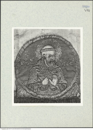 Vorderseite von ICCD [https://www.deutsche-digitale-bibliothek.de/content/lizenzen/rv-ez/] Sogenannte Mitra von San Paolino - Infula, Detail: Heiliger Dominikus, bh307135_recto. Foto.