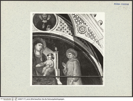 Vorderseite von ICCD [https://www.deutsche-digitale-bibliothek.de/content/lizenzen/rv-ez/] Grabmonument von Kardinal Matteo AquaspartaThronende Maria mit Kind, der heilige Matthäus und der heilige Franziskus, der den knienden Stifter Matteo Aquasparta empfiehlt - Detail: Madonna und heiliger Franziskus, bh307177_recto. Foto.