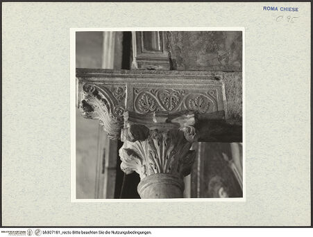 Vorderseite von ICCD [https://www.deutsche-digitale-bibliothek.de/content/lizenzen/rv-ez/] Grabmonument von Kardinal Matteo Aquasparta - Detail: rechtes Kapitell und linke Konsole, von rechts, bh307181_recto. Foto.