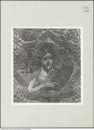 Vorderseite von ICCD [https://www.deutsche-digitale-bibliothek.de/content/lizenzen/rv-ez/] Sogenannte Mitra von San Paolino - Rückseite, Detail: Heiliger Johannes der Täufer, bh307234_recto. Foto.