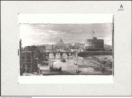 Vorderseite von ICCD [https://www.deutsche-digitale-bibliothek.de/content/lizenzen/rv-ez/] Blick auf den Tiber und den Engelsberg mit der Engelsbrücke, im Hintergrund der Petersdom - Gesamtansicht ohne Rahmen, bh308187_recto. Foto.