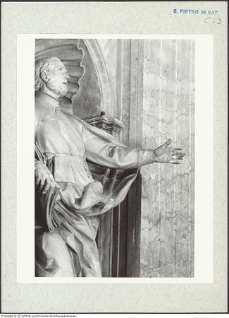 Vorderseite von Bibliotheca Hertziana [https://www.deutsche-digitale-bibliothek.de/content/lizenzen/rv-fz/] Heilige Kongregations- und OrdensgründerStatuenreihe: Theresa, Vincentius, Nerius, Ignatius, Camillus, Petrus von Alcantara - Pietro Pacilli: Statue: des hl. Kamillus (Detail von links), bh309186_recto. Foto: Wiedenhoeft, Ron.