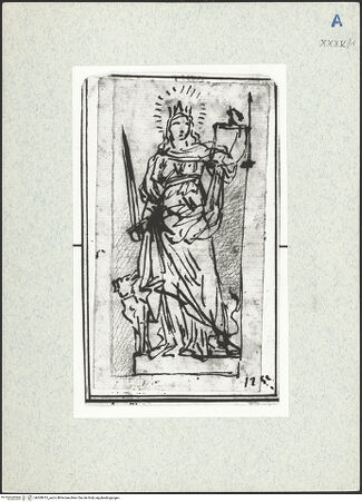 Vorderseite von Museum Kunstpalast [https://www.deutsche-digitale-bibliothek.de/content/lizenzen/rv-ez/] Justitia - Gesamtansicht, bh309315_recto. Foto.