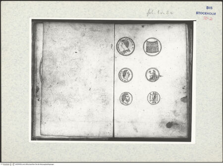 Vorderseite von Warburg Institute [https://www.deutsche-digitale-bibliothek.de/content/lizenzen/rv-ez/] Inscriptionum antiquarum (Codex Holmiensis)Vorder- und Rückseiten dreier italienischer Münzimitationen mit antiken Motiven - , bh309494_recto. Foto.