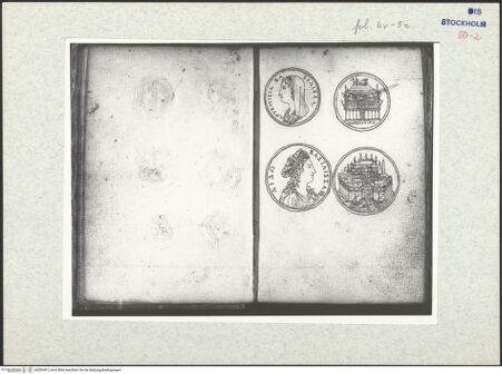 Vorderseite von Warburg Institute [https://www.deutsche-digitale-bibliothek.de/content/lizenzen/rv-ez/] Inscriptionum antiquarum (Codex Holmiensis)Vorder- und Rückseiten zweier italienischer Münzimitationen mit antiken Motiven - , bh309497_recto. Foto.