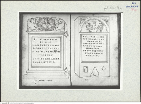 Vorderseite von Kungliga Biblioteket [https://www.deutsche-digitale-bibliothek.de/content/lizenzen/rv-ez/] Inscriptionum antiquarum (Codex Holmiensis)Römisches Grabmal, in Baiae - , bh309507_recto. Foto.
