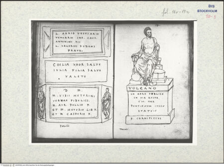 Vorderseite von Kungliga Biblioteket [https://www.deutsche-digitale-bibliothek.de/content/lizenzen/rv-ez/] Inscriptionum antiquarum (Codex Holmiensis)Drei römische Inschriften, in Puteoli - , bh309508_recto. Foto.
