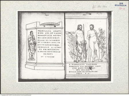 Vorderseite von Kungliga Biblioteket [https://www.deutsche-digitale-bibliothek.de/content/lizenzen/rv-ez/] Inscriptionum antiquarum (Codex Holmiensis)Römischer Grabmal, in Capua - , bh309519_recto. Foto.