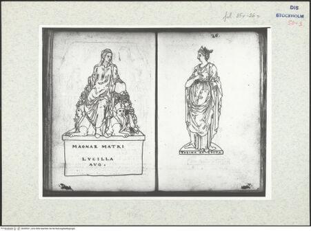 Vorderseite von Kungliga Biblioteket [https://www.deutsche-digitale-bibliothek.de/content/lizenzen/rv-ez/] Inscriptionum antiquarum (Codex Holmiensis)Sitzstatue der Mater Magna, gestiftet von Lucilla, der Tochter Mark Aurels - , bh309521_recto. Foto.