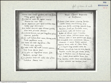 Vorderseite von Warburg Institute [https://www.deutsche-digitale-bibliothek.de/content/lizenzen/rv-ez/] Inscriptionum antiquarum (Codex Holmiensis)Textseite mit der Fortsetzung des Gedichts von Henricius Fabricius - rechts fol. h recto: Textseite mit Gedicht von Paul Chouart, bh309560_recto. Foto.