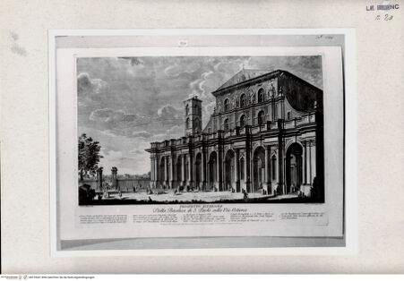 Vorderseite von Istituto Nazionale per la Grafica [http://creativecommons.org/publicdomain/mark/1.0/] San Paolo fuori le mura, Fassade (aus einer Serie verschiedener Stecher nach Francesco Panninis Ansichten von Rom und Umgebung?) - , bh310041. Foto.