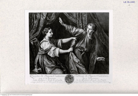 Vorderseite von Landesbildstelle Rheinland [http://creativecommons.org/publicdomain/mark/1.0/] Joseph und Potiphars Weib (Taf. 26 aus Recueil ..., III. vol., 1757) - , bh311564. Foto.