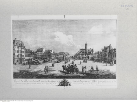 Vorderseite von Landesbildstelle Rheinland [http://creativecommons.org/publicdomain/mark/1.0/] Ansicht des Platzes der Neustadt von Dresden mit dem Reitermonument August II. (aus der Serie von 15 Blatt "Ansichten Dresdens") - , bh311565. Foto.