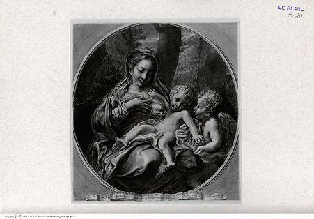 Vorderseite von Landesbildstelle Rheinland [http://creativecommons.org/publicdomain/mark/1.0/] Maria, die das Kind säugen will, und der Johannesknabe - , bh311753. Foto.