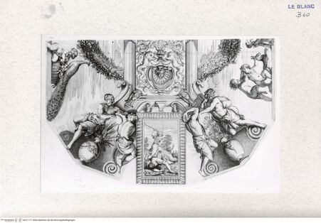 Vorderseite von Landesbildstelle Rheinland [http://creativecommons.org/publicdomain/mark/1.0/] Fresken Villa SacchettiDavid enthauptet Goliath - , bh311771. Foto.