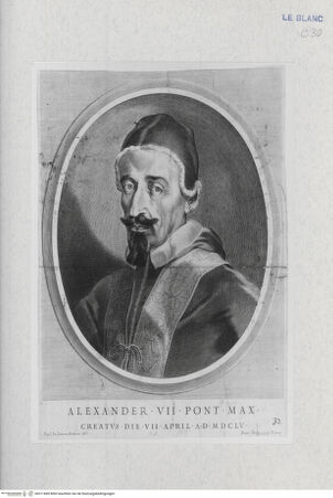 Vorderseite von Landesbildstelle Rheinland [http://creativecommons.org/publicdomain/mark/1.0/] Bildnis des Papstes Alexander VII. (Chigi) - , bh311849. Foto.