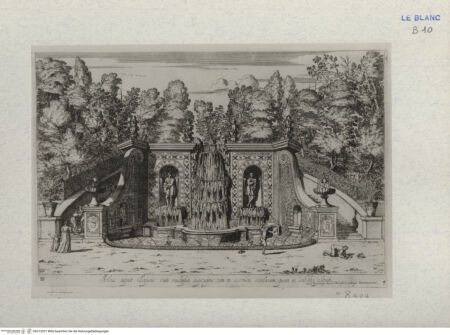 Vorderseite von Landesbildstelle Rheinland [http://creativecommons.org/publicdomain/mark/1.0/] Villa Aldobrandina Tusculana sive Varij illius hortorum et fontium prospectusBrunnen in der Gartenanlage - , bh312031. Foto.