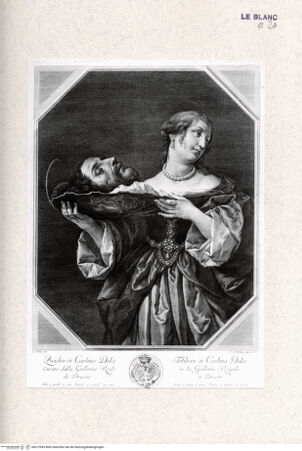 Vorderseite von Landesbildstelle Rheinland [http://creativecommons.org/publicdomain/mark/1.0/] Recueil d'Estampes d'après les plus célèbres tableaux de la Galerie Royale de Dresde. I. Volume. Contenant cinquante pieces avec une description de chaque tableau en francois et en italien. ... Imprimé a Dresde M.DCC.LIII.Tafel 42: Die Tochter der Herodias - , bh312945. Foto.