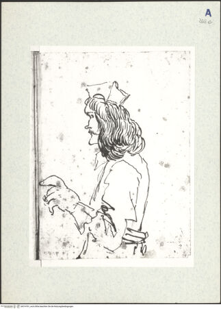 Vorderseite von Biblioteca Apostolica Vaticana [https://www.deutsche-digitale-bibliothek.de/content/lizenzen/rv-ez/] Karikaturen diverser Edelmänner und PrälatenKarikatur eines im Profil stehenden Kardinals - , bh314761_recto. Foto.