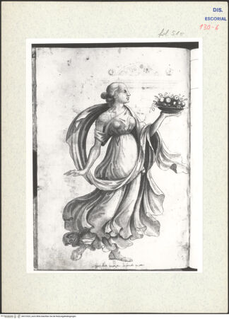 Vorderseite von Warburg Institute [https://www.deutsche-digitale-bibliothek.de/content/lizenzen/rv-ez/] Codex EscurialensisMädchen mit Fruchtschüssel - , bh315325_recto. Foto.