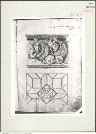 Vorderseite von Warburg Institute [https://www.deutsche-digitale-bibliothek.de/content/lizenzen/rv-ez/] Codex EscurialensisBruchstück eines griechischen Sarkophags mit dem Kampf an den Schiffen, Einteilung eines Fußbodens, vermutlich Mosaik - , bh315331_recto. Foto.