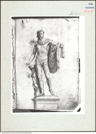 Vorderseite von Warburg Institute [https://www.deutsche-digitale-bibliothek.de/content/lizenzen/rv-ez/] Codex EscurialensisDer belvederische Apoll in der Vorderansicht - , bh315335_recto. Foto.