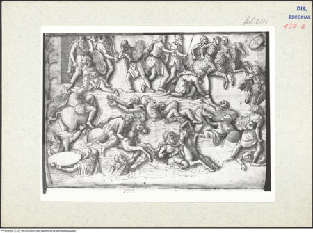 Vorderseite von Warburg Institute [https://www.deutsche-digitale-bibliothek.de/content/lizenzen/rv-ez/] Codex EscurialensisStück von der Trajanssäule: Übergang der Daker über die Donau - , bh315344_recto. Foto.