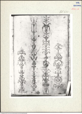 Vorderseite von Warburg Institute [https://www.deutsche-digitale-bibliothek.de/content/lizenzen/rv-ez/] Codex EscurialensisVier Pilasterfüllungen aus einem Musterbuch kopiert - , bh315353_recto. Foto.