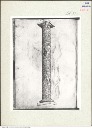 Vorderseite von Warburg Institute [https://www.deutsche-digitale-bibliothek.de/content/lizenzen/rv-ez/] Codex EscurialensisDie Säule des Marc Aurel von Südosten aus gesehen - , bh315354_recto. Foto.