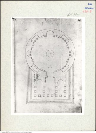 Vorderseite von Warburg Institute [https://www.deutsche-digitale-bibliothek.de/content/lizenzen/rv-ez/] Codex EscurialensisGrundriss des Pantheons - , bh315388_recto. Foto.