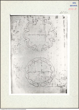 Vorderseite von Warburg Institute [https://www.deutsche-digitale-bibliothek.de/content/lizenzen/rv-ez/] Codex EscurialensisGrundriss zweier antiker Rundbauten - , bh315390_recto. Foto.