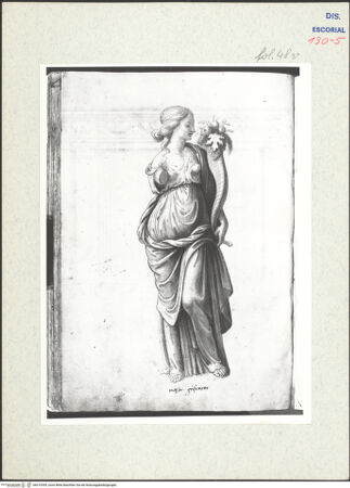Vorderseite von Warburg Institute [https://www.deutsche-digitale-bibliothek.de/content/lizenzen/rv-ez/] Codex EscurialensisWeibliche Gewandstatue, durch ein Füllhorn zur Fortuna gemacht - , bh315395_recto. Foto.