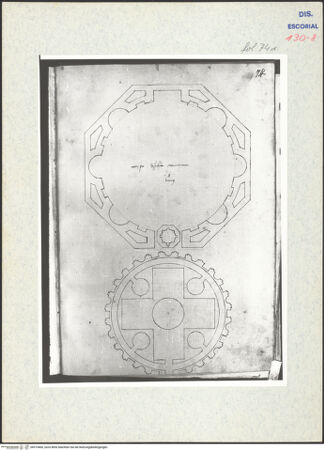 Vorderseite von Warburg Institute [https://www.deutsche-digitale-bibliothek.de/content/lizenzen/rv-ez/] Codex EscurialensisGrundriss des Erdgeschosses eines Kuppelraumes an den gewöhnlich als Tempio di Apollo bezeichneten Thermen am Ostufer des Avernus, im Eingang kleiner Grundriss eines weiteren achteckigen Baus, Grundriss des Erdgeschosses des unter dem Namen Carceri Vecchie bekannten Grabmals - , bh315400_recto. Foto.